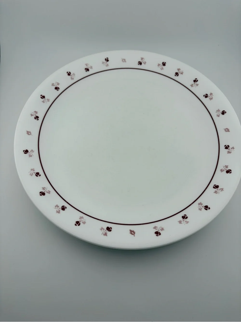Vibtage Corelle Burgundy/Burgundy Rose Dinner Plates 10.5” - set of 4
